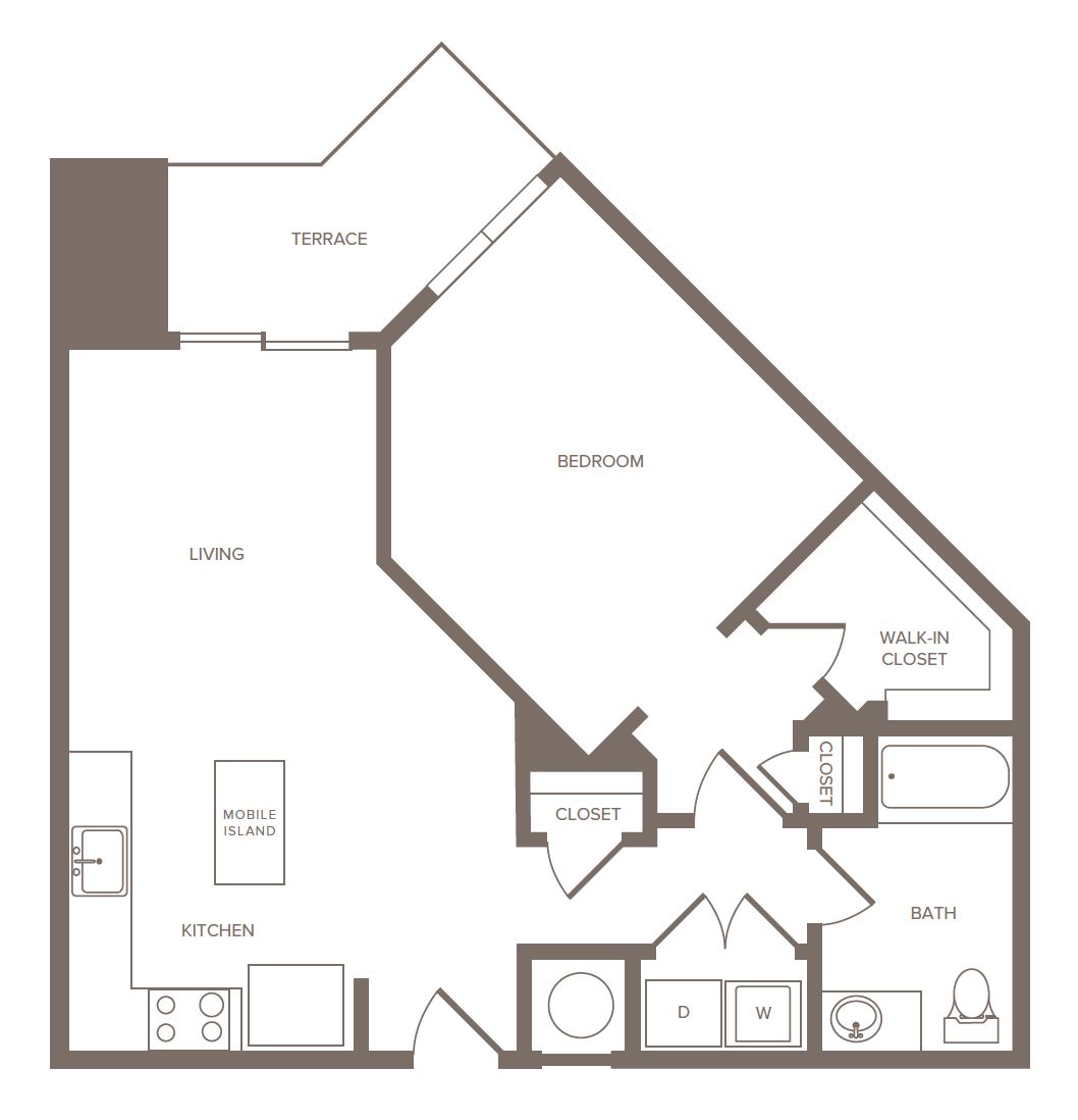 Floorplan for Apartment #1310, 1 bedroom unit at Halstead Parsippany